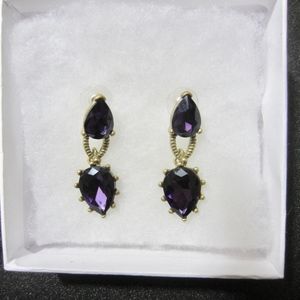 Oscar de la Renta Plum Crystal and Gold Earrings